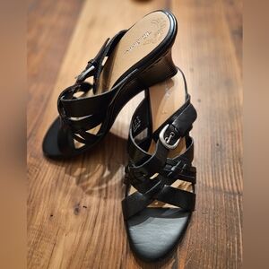 Thom McAn Black Strappy Wedge Sandals